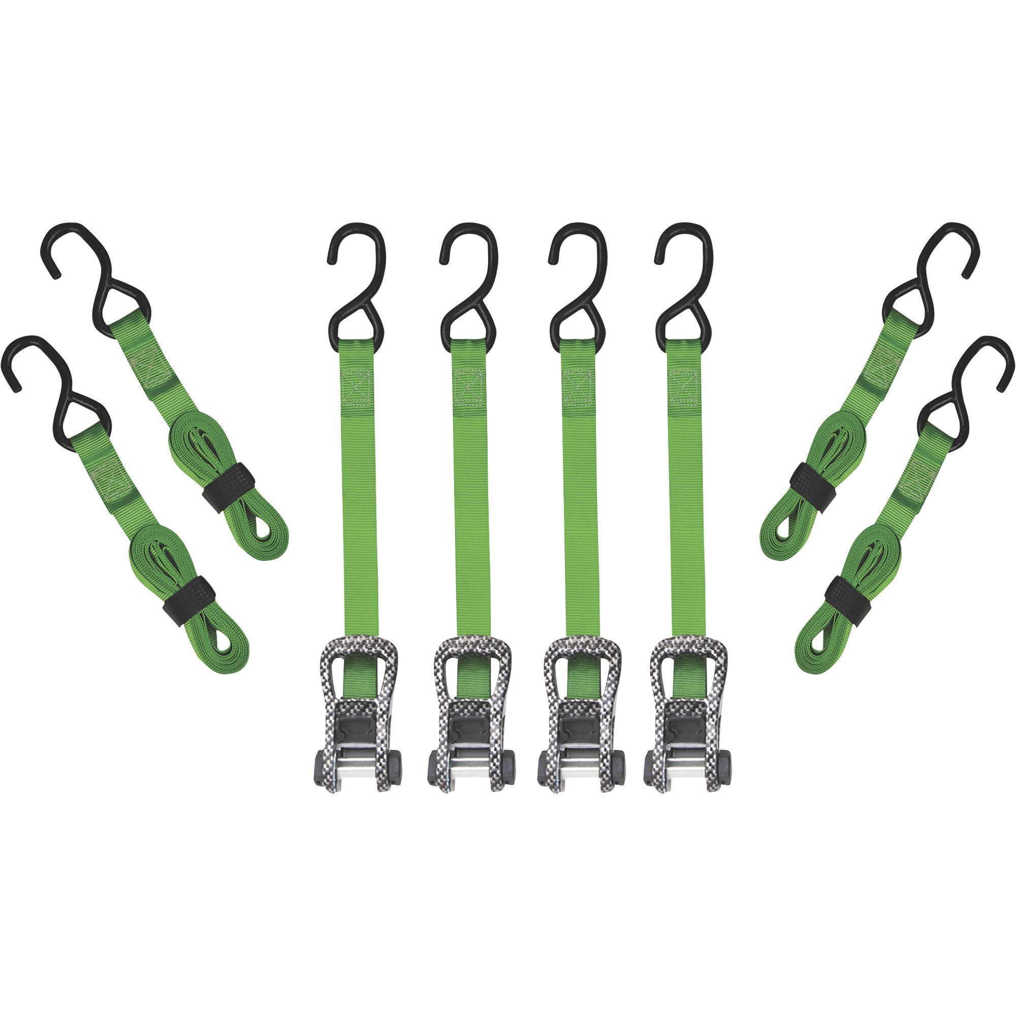 SmartStraps CarbonX Premium Ratchet Tie-Down Straps, 4-Pk., 1in. x 20ft., with J-Hook, 1500-Lb. Breaking Strength, Green, Model# 4570